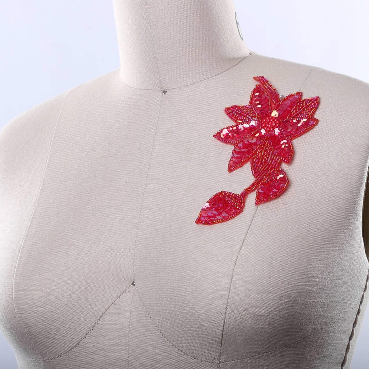 Coral Beaded Sequin Flower Patch Iron On Applique for Costumes Accessories